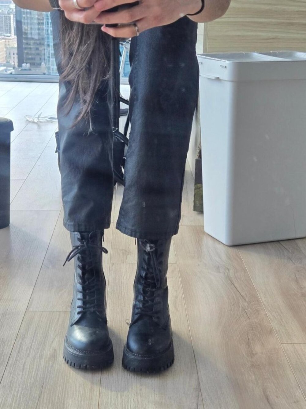 black tall chunky platform leather boots ☆ size 7